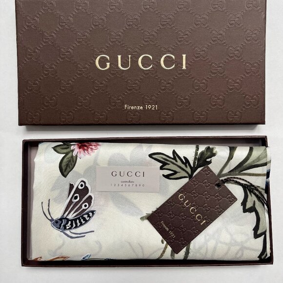 New Gucci Scarf Flora Kris Knight Ivory Silk Wrap with Gucci Gift Box - Picture 1 of 15
